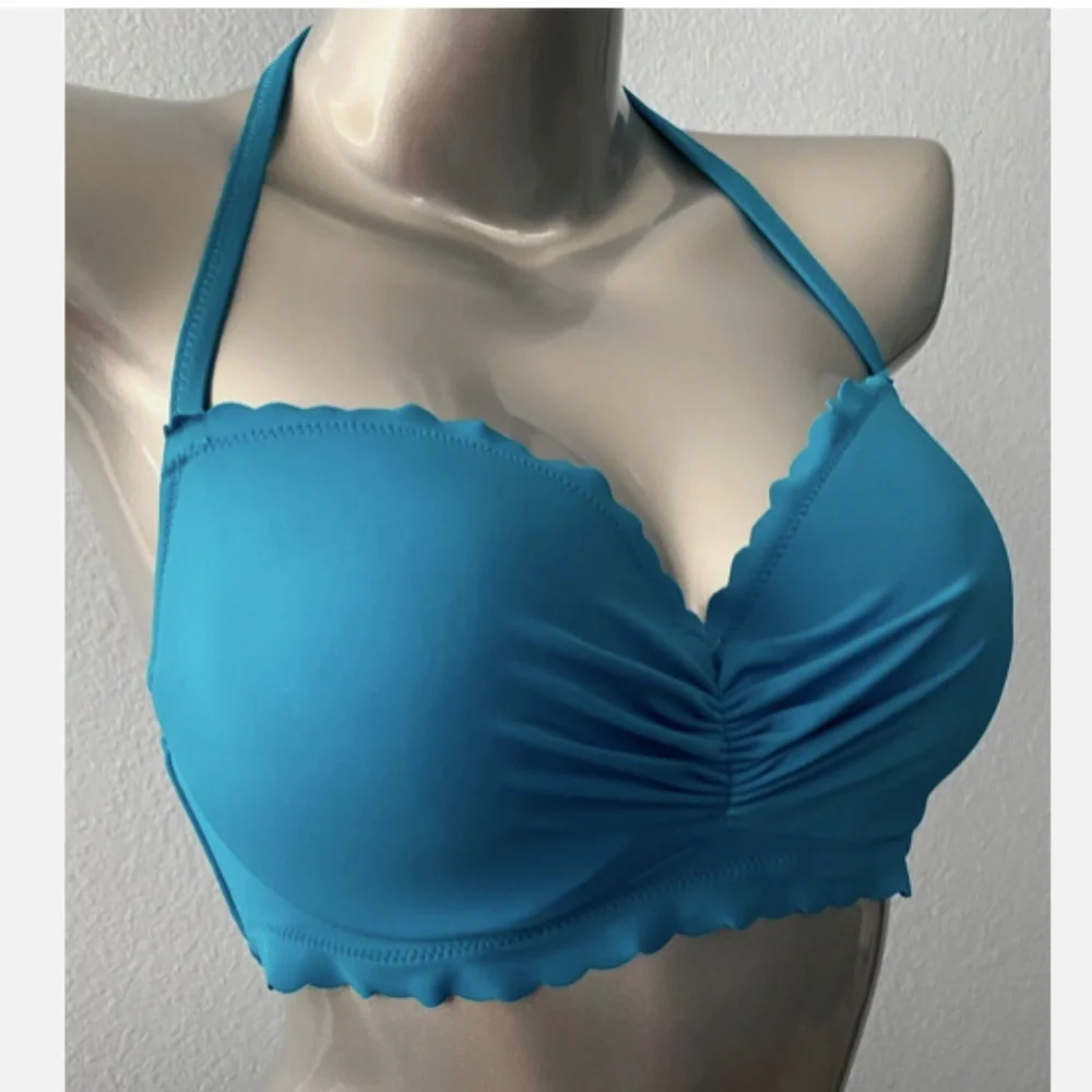 Victorias Secret Swim Bikini Top Cosmo Blue Zuma Getaway Scalloped Underwire 38D
